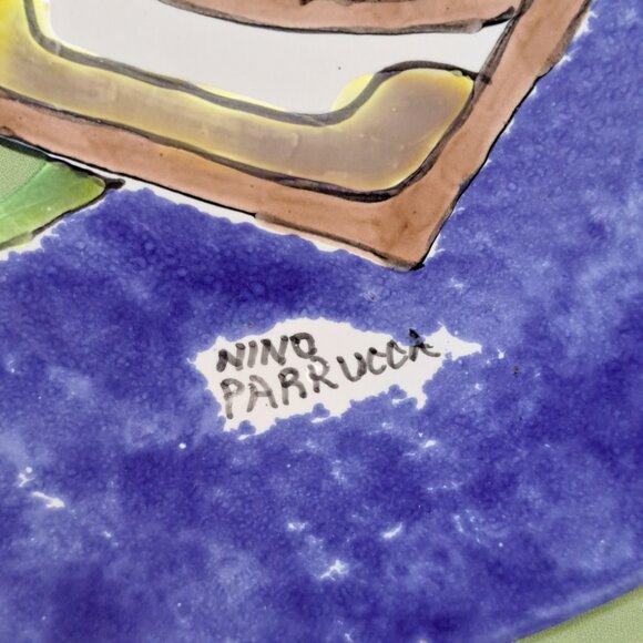 Nino Parrucca Pottery Modernist Plate 10.5" Made in Italy #214 Fisherman - Picture 3 of 9